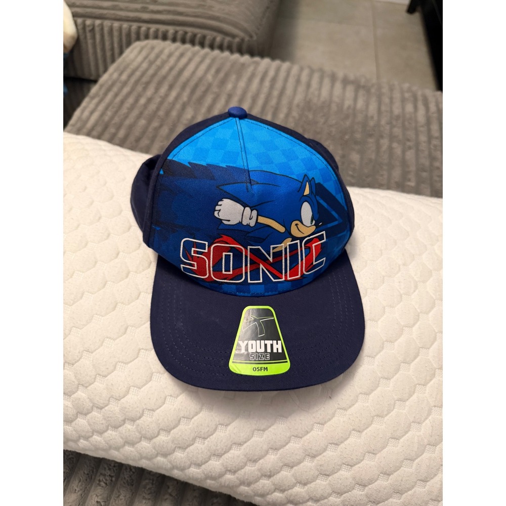 Sonic the Hedgehog Sega Youth Snapback Hat Navy Blue Flat Brim Baseball Cap OSFM